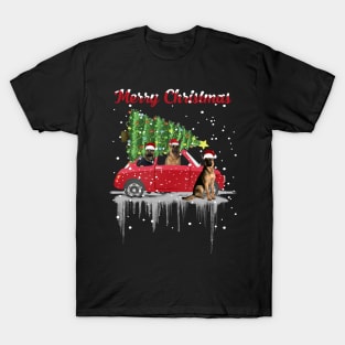 Car Red Truck Christmas Tree German Shepherd Christmas Santa Hat Xmas T-Shirt